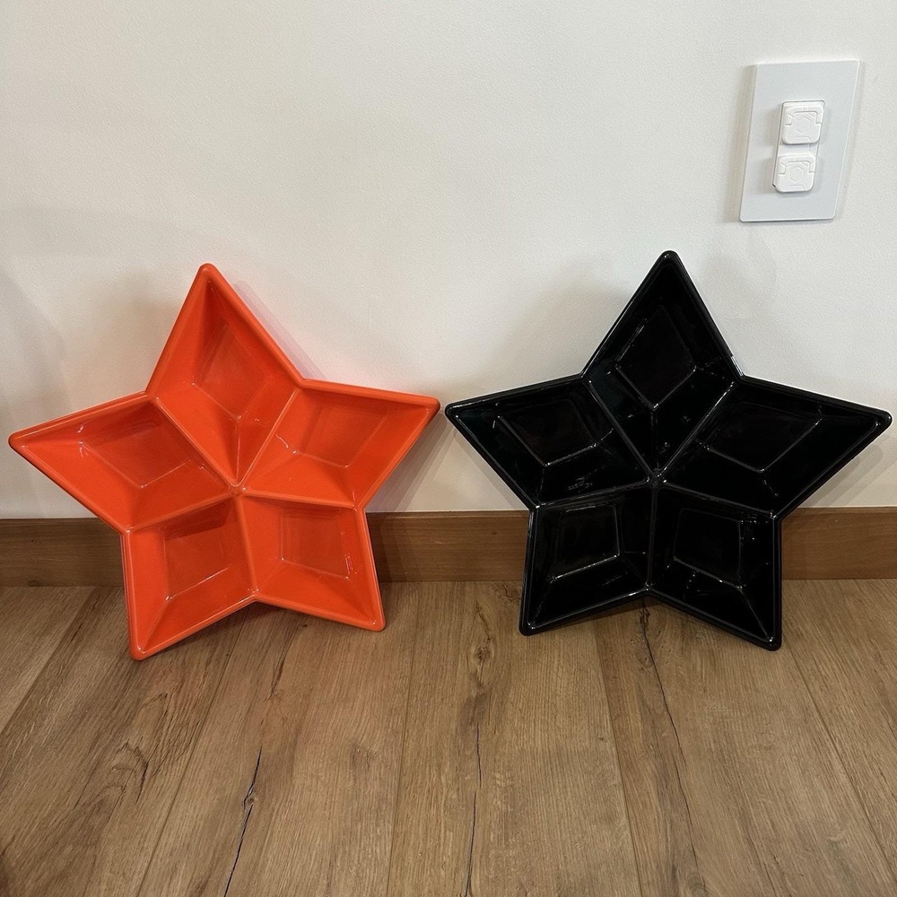 Set Of 2 VTG Halloween Plastic Star Serving Trays 90's Orange Black Relish Fruit